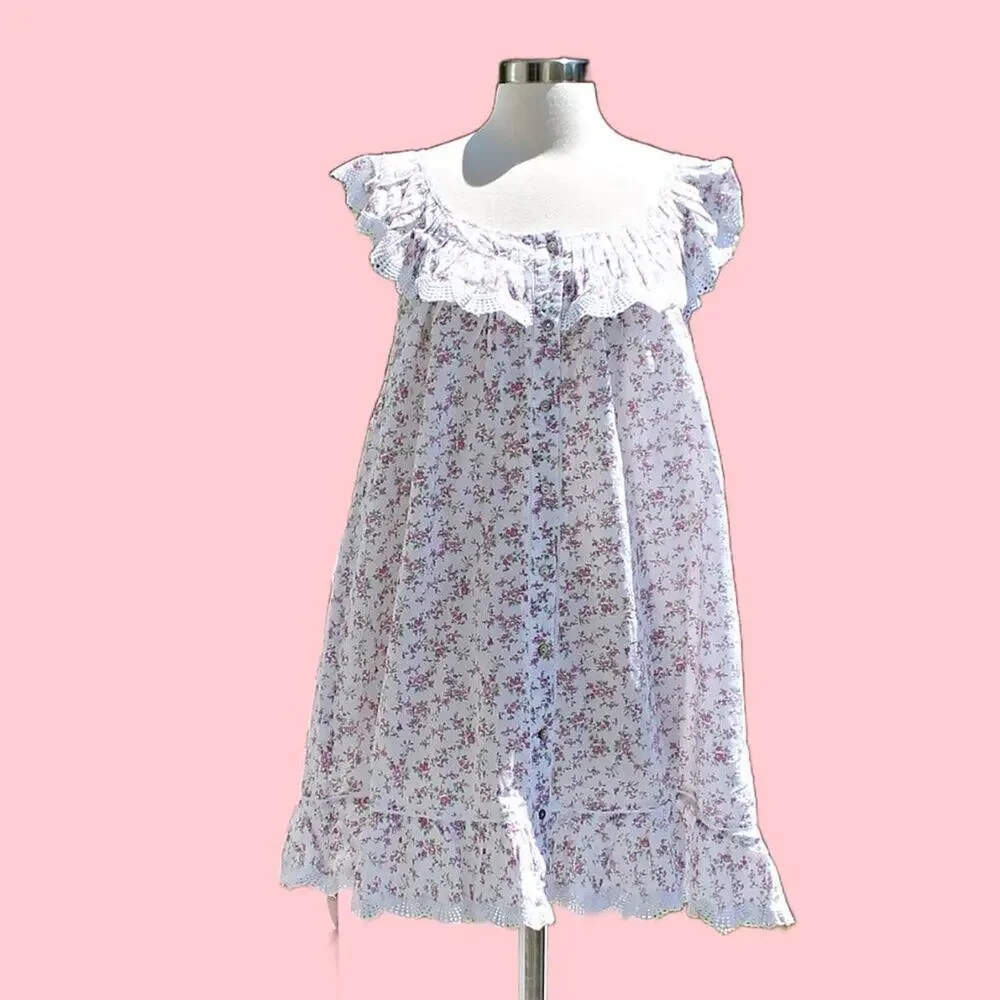 Rachel Ashwell Women's Ditsy Floral Cotton Sweet Babydoll Nightgown Size Medium - Picture 6 of 14
